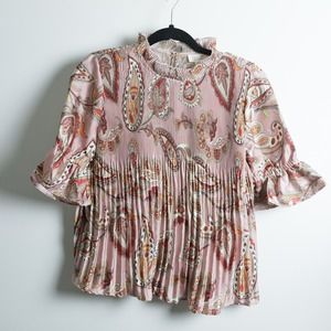 Anthropologie letmebe Blush Pink Peach Paisley Floral Pleated Blouse